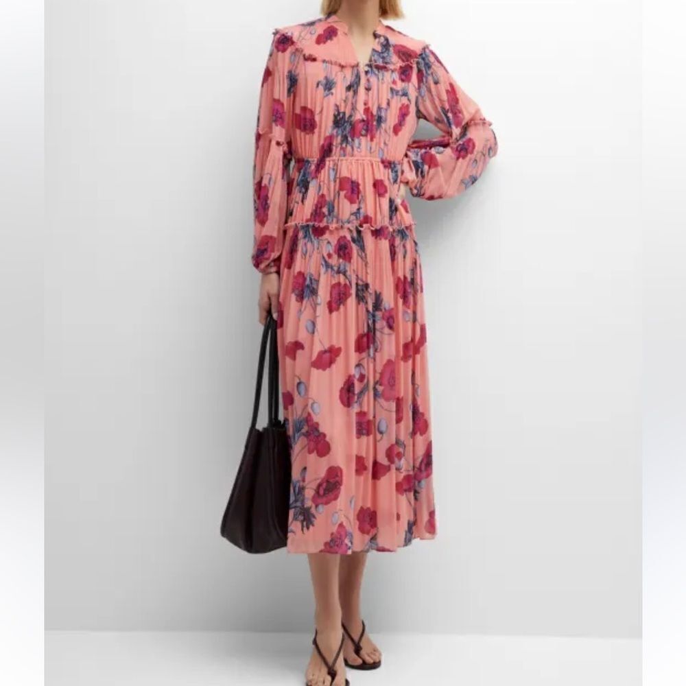 Diane Von Furstenberg Peach Floral Midi Dress with Pink and Blue Prints